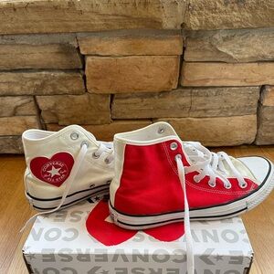 Converse Red and White Heart High-Top Sneakers